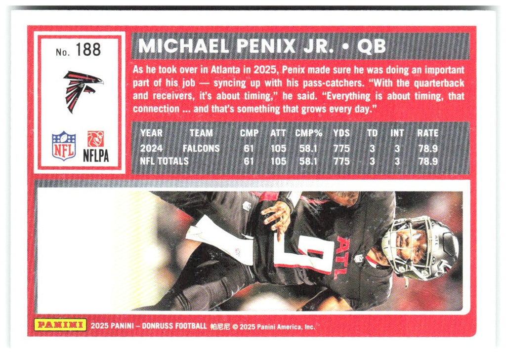 Michael Penix Jr. Donruss - Press Proofs Green 188 2025 Atlanta Falcons