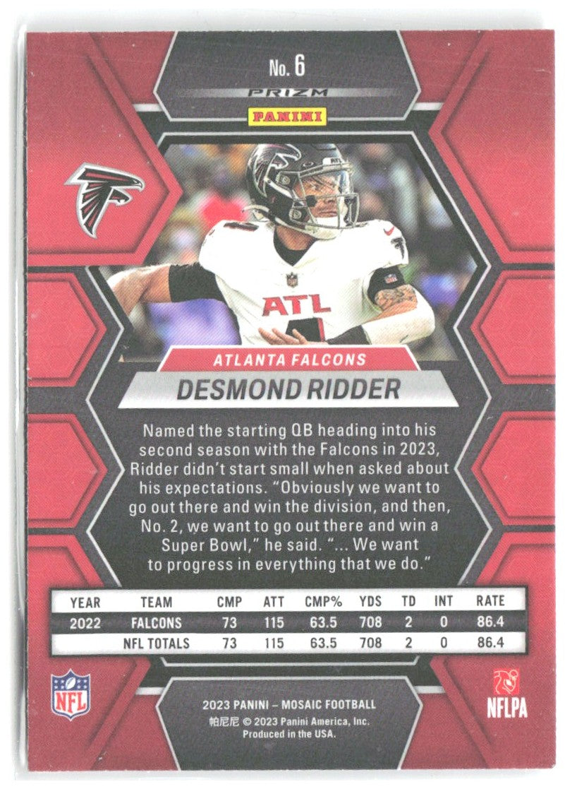Desmond Ridder Panini Mosaic - Mosaic 6 2023 Atlanta Falcons