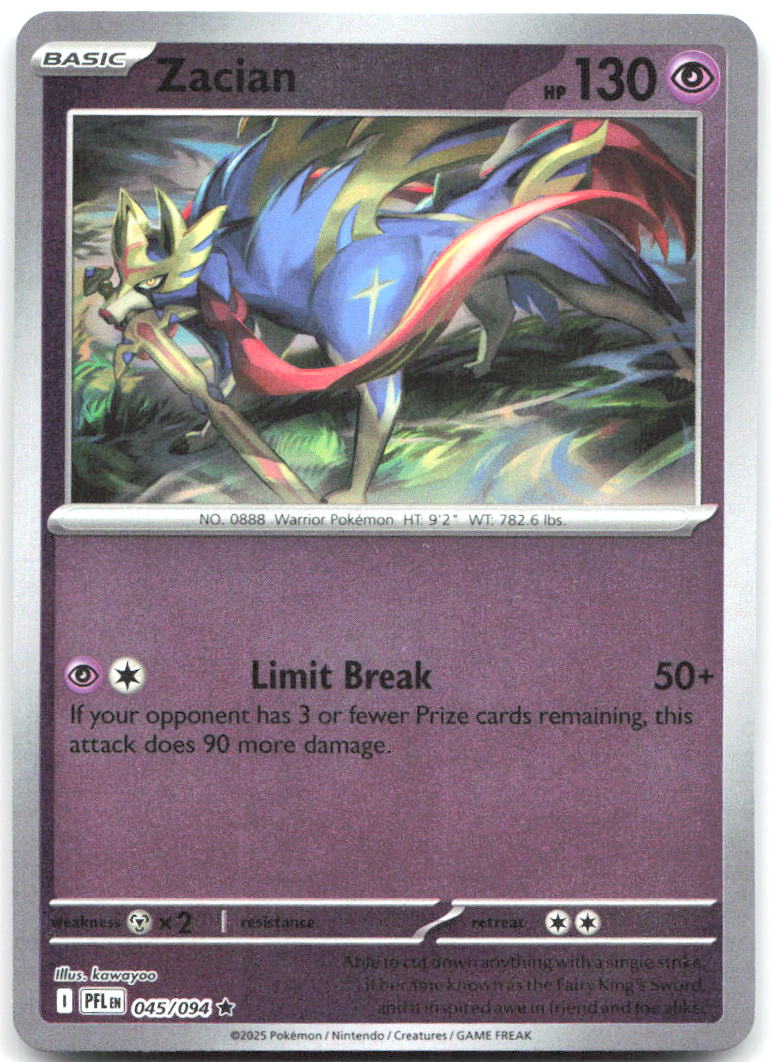 Zacian - Reverse Holo Rare ME02: Phantasmal Flames 045/094 NM kawayoo