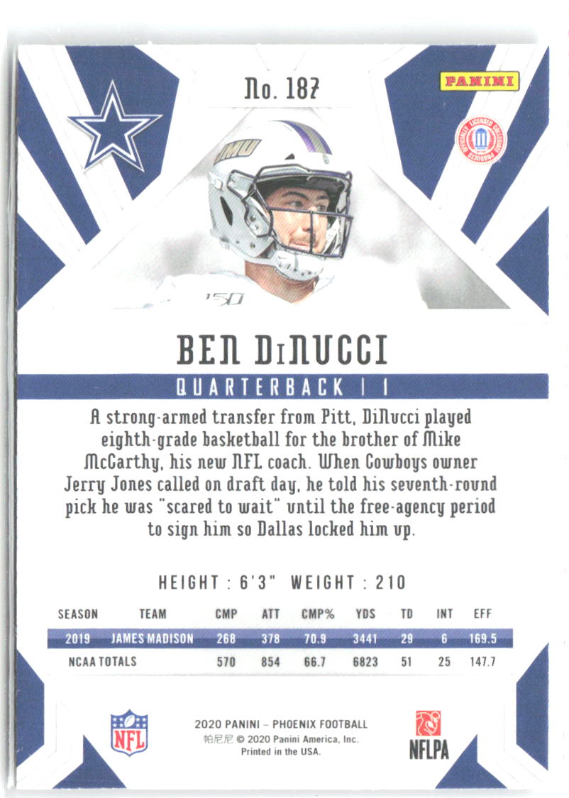 Ben DiNucci Panini Phoenix - Fire Burst 187 2020 Dallas Cowboys