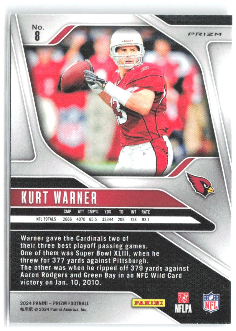 Kurt Warner Panini Prizm - Silver 8 2024 Arizona Cardinals