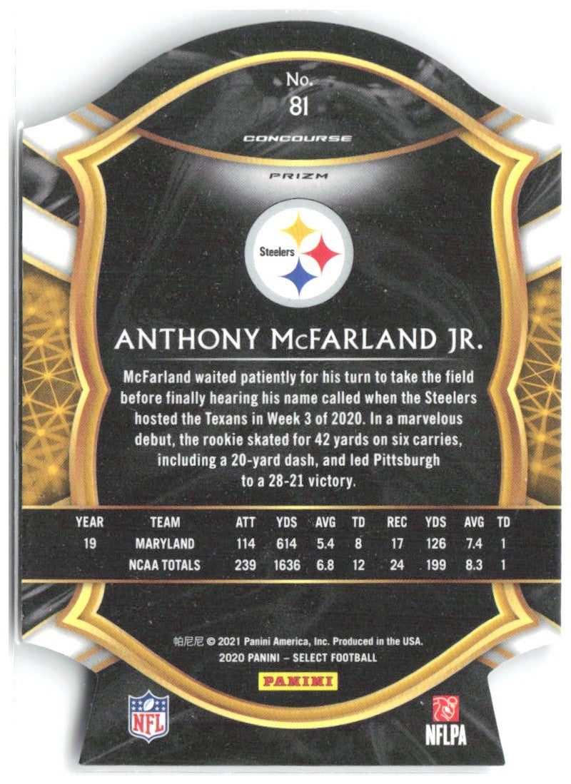 Anthony McFarland Jr. Select - Purple Prizm Die Cut 81 2020 Pittsburgh Steelers