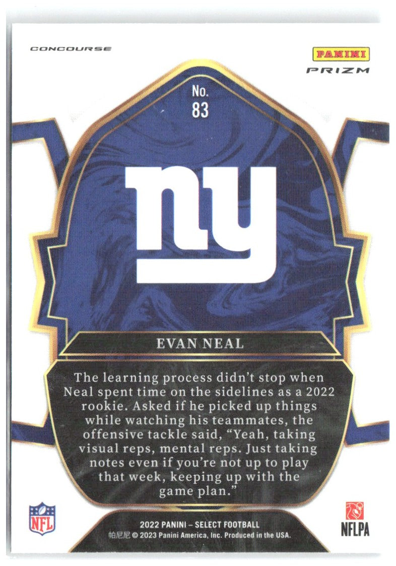 Evan Neal Panini Select - Silver Prizm 83 2022 New York Giants