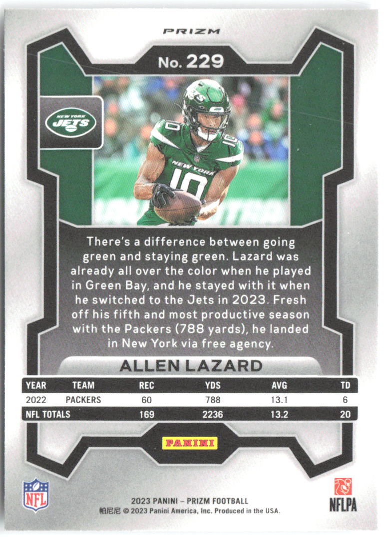 Allen Lazard Panini Prizm - Silver 229 2023 New York Jets