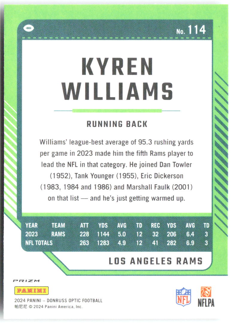 Kyren Williams Donruss Optic - Holo 114 2024 Los Angeles Rams