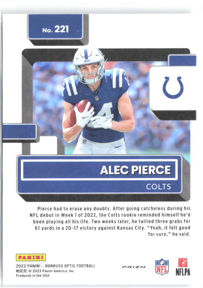 Alec Pierce Donruss Optic - Holo 221 2022 Indianapolis Colts