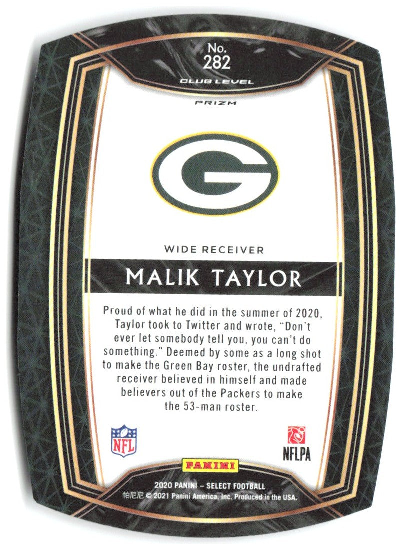 Malik Taylor Panini Select - White Prizm Die Cut 282 2020 Green Bay Packers