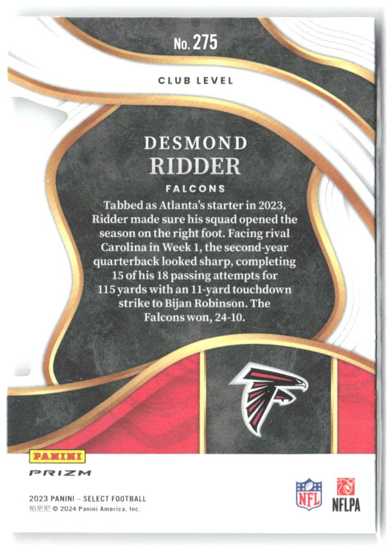 Desmond Ridder Select - Black and Red Prizms Die Cuts 275 2023 Atlanta Falcons