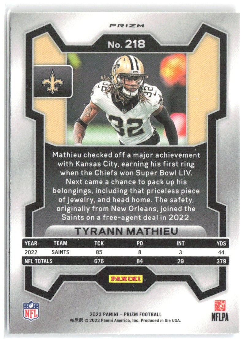 Tyrann Mathieu Panini Prizm - Red White and Blue 218 2023 New Orleans Saints