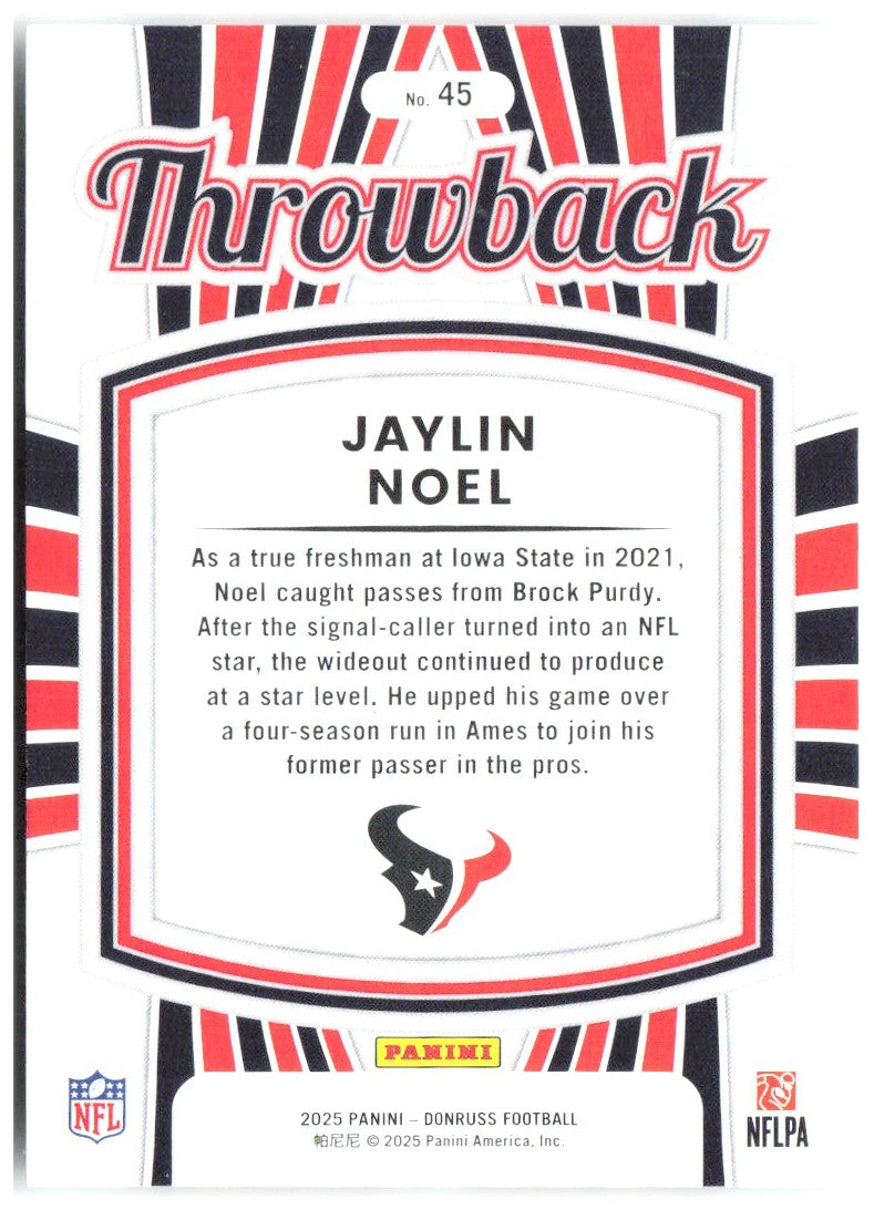 Jaylin Noel Donruss - Rated Rookies Throwback 45 2025 Houston Texans