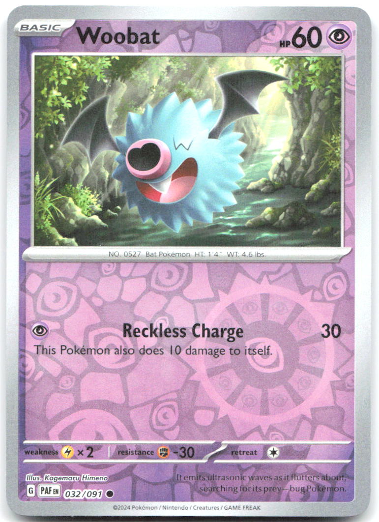 Woobat Reverse Holo Common SV Paldean Fates 032/091 NM Kagemaru Himeno