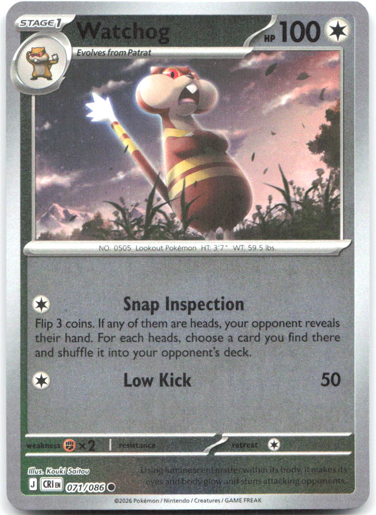 Watchog Reverse Holo Common ME04: Chaos Rising 071/086 NM Kouki Saitou