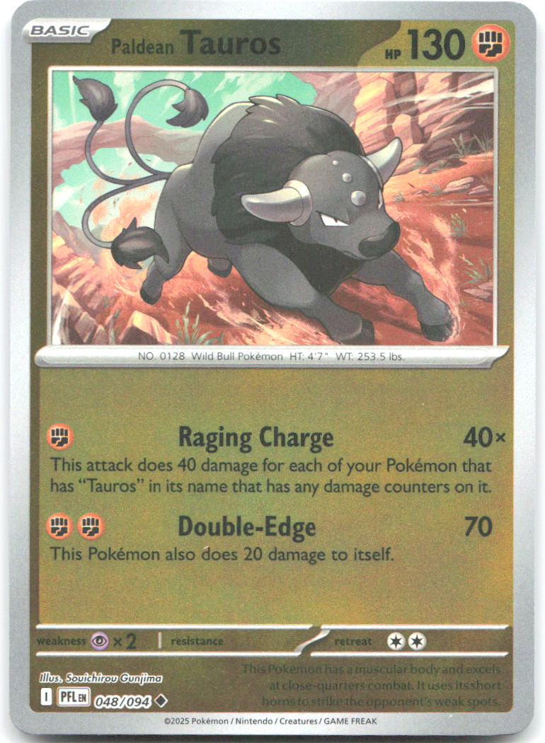Paldean Tauros Reverse Holo ME02 Phantasmal Flames 048/094 NM Souichirou Gunjima
