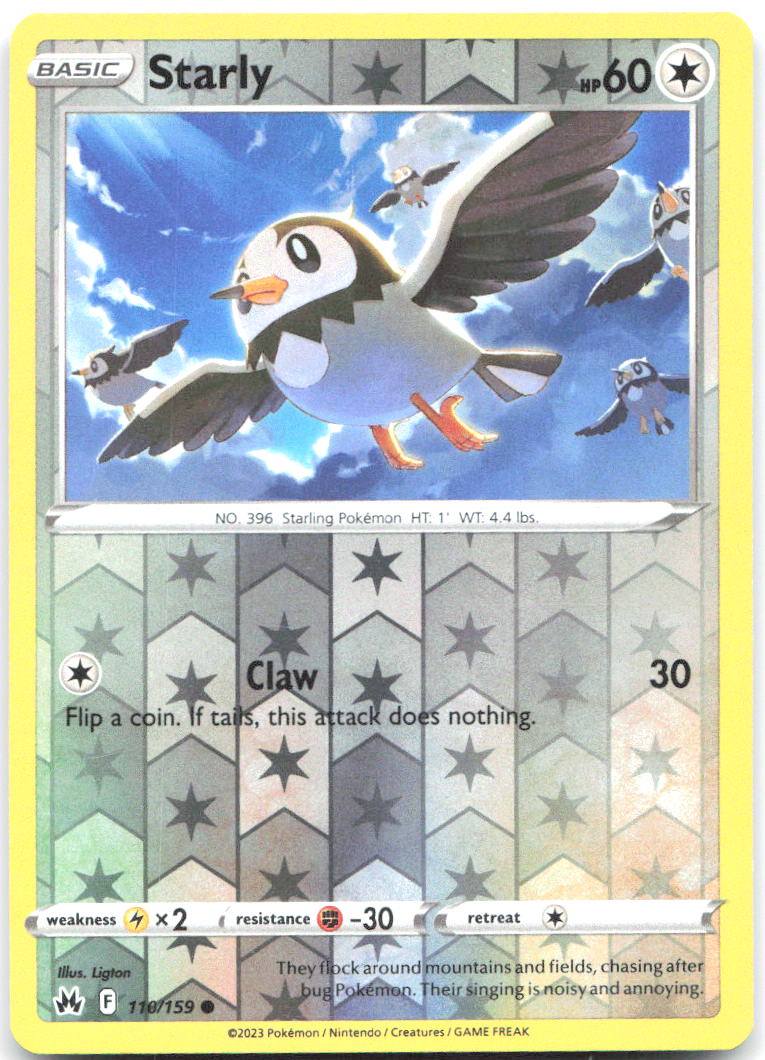 Starly Reverse Holo Common SWSH Crown Zenith 110/159 NM Ligton
