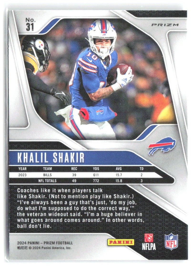 Khalil Shakir Panini Prizm - Silver 31 2024 Buffalo Bills