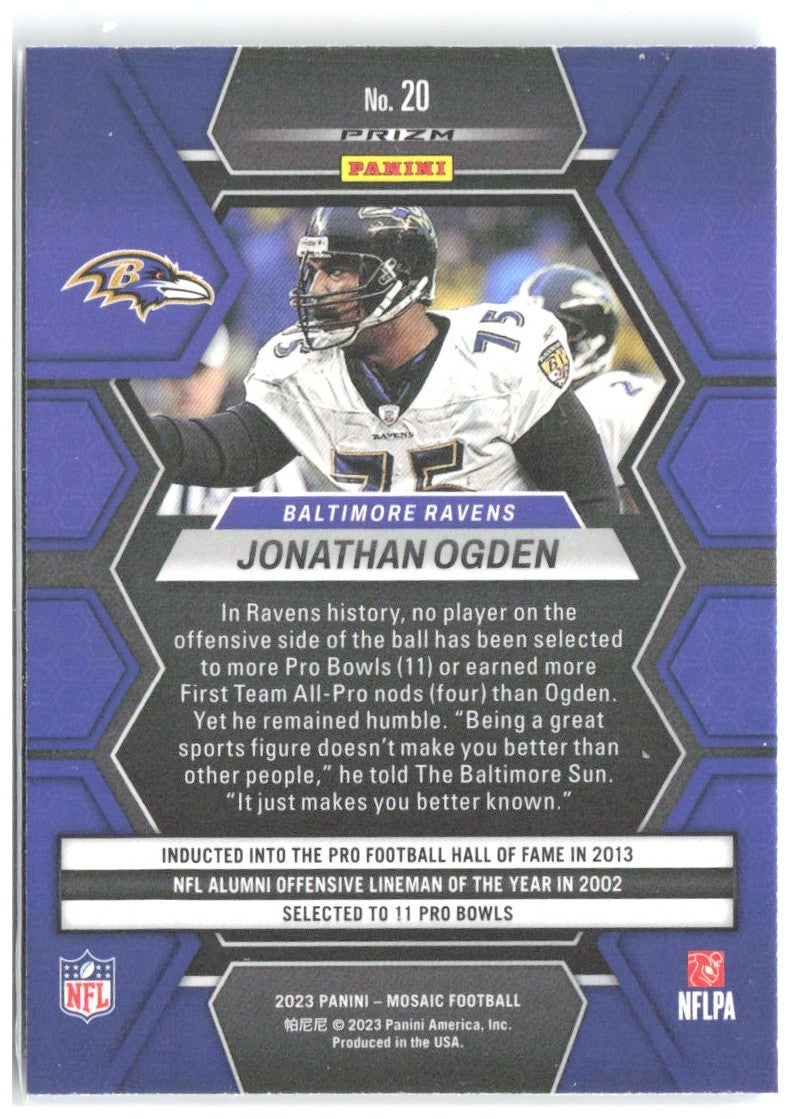 Jonathan Ogden Panini Mosaic - Reactive Blue Mosaic 20 2023 Baltimore Ravens