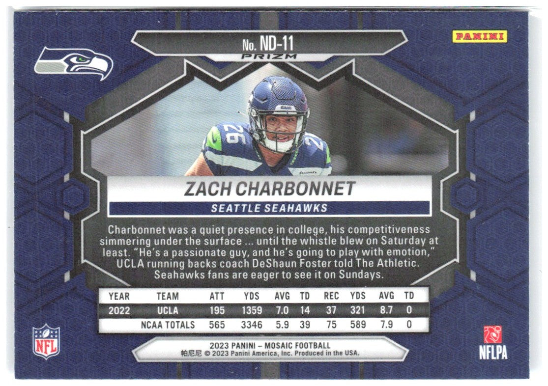 Zach Charbonnet Panini Mosaic - Reactive Blue Mosaic ND-11 2023 Seattle Seahawks