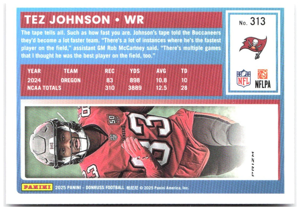 Tez Johnson Donruss - Optic Rated Rookies Pink 313 2025 Tampa Bay Buccaneers