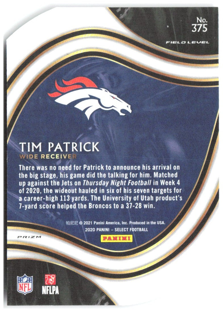 Tim Patrick Panini Select - Purple Prizm Die Cut 375 2020 Denver Broncos