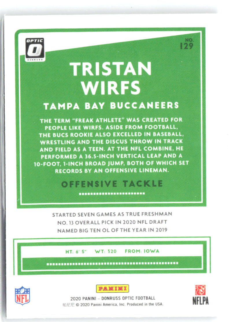 Tristan Wirfs Donruss Optic 129 2020 Tampa Bay Buccaneers RC