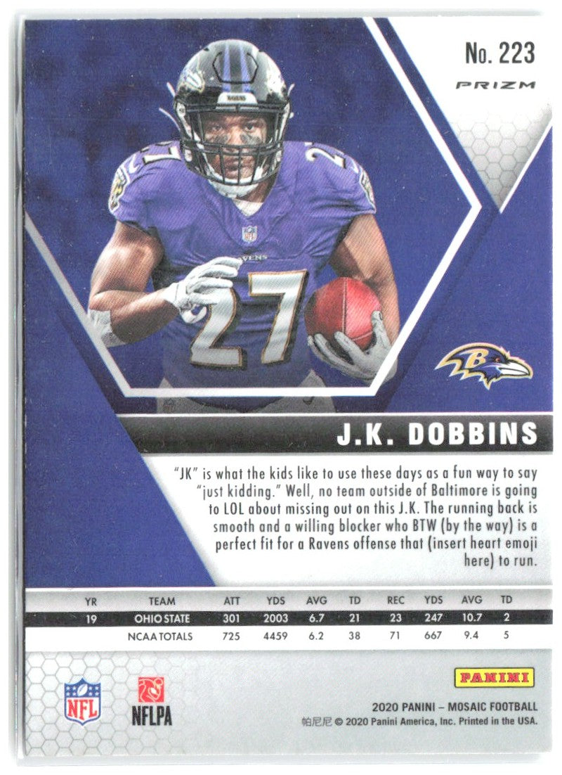 J.K. Dobbins Panini Mosaic - Prizm Green 223 2020 Baltimore Ravens