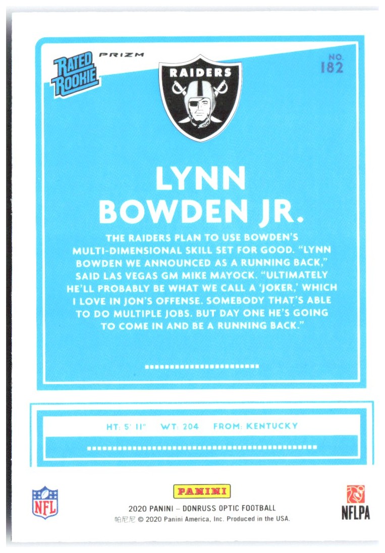 Lynn Bowden Jr. Donruss Optic - Blue Hyper 182 2020 Las Vegas Raiders