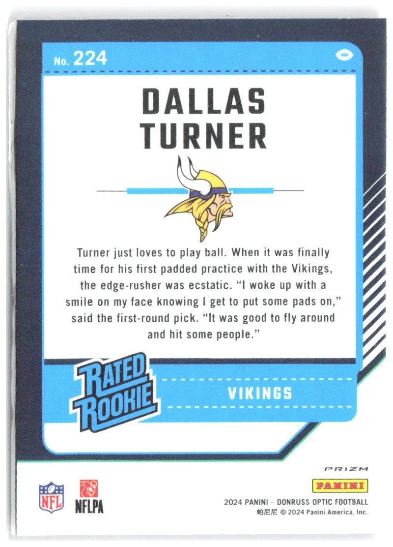 Dallas Turner Donruss Optic - Pink 224 2024 Minnesota Vikings