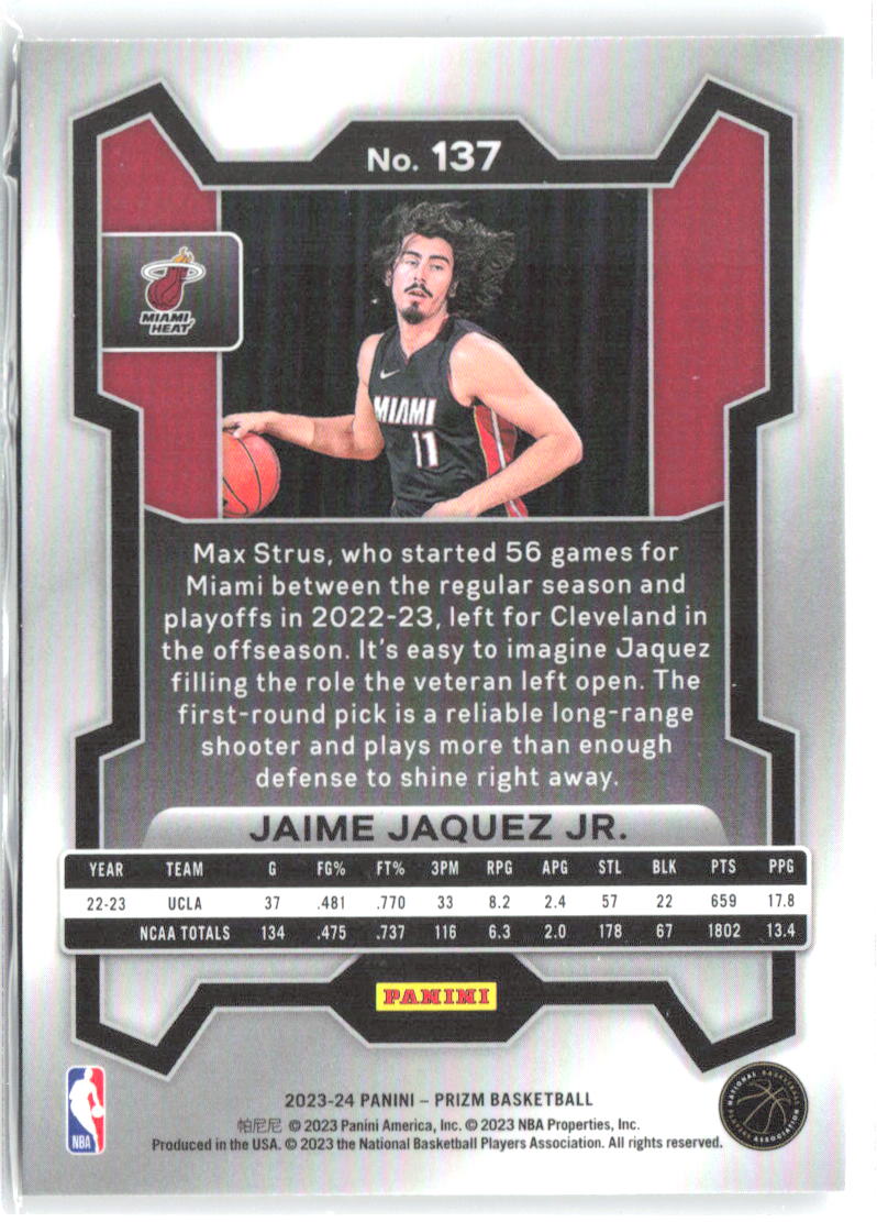 Jaime Jaquez Jr. Panini Prizm 137 2023-24 Miami Heat RC