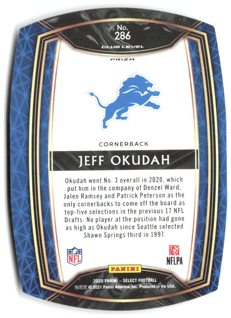 Jeff Okudah Panini Select - Purple Prizm Die Cut 286 2020 Detroit Lions