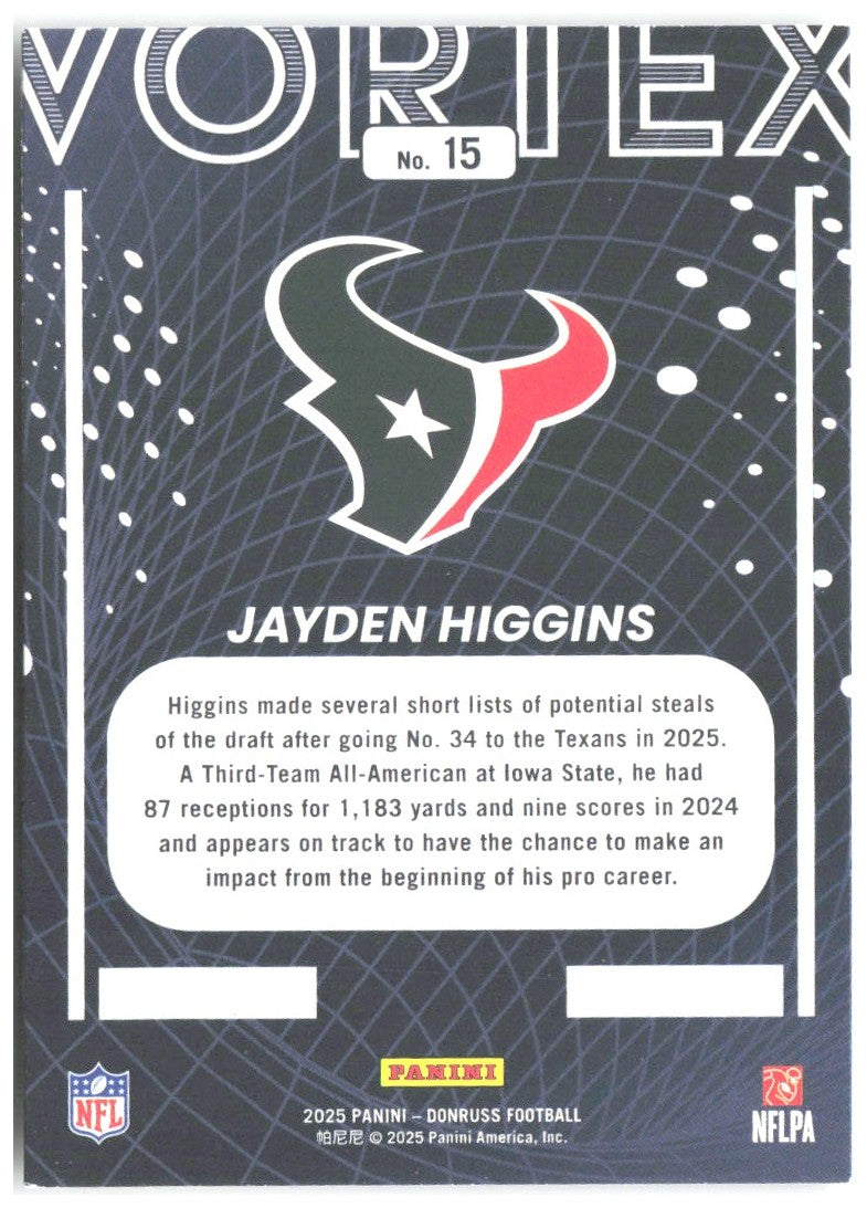 Jayden Higgins Donruss - Vortex 15 2025 Houston Texans