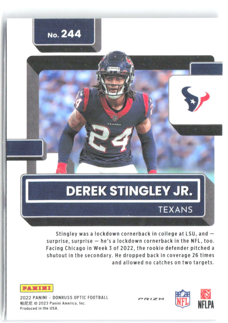 Derek Stingley Jr. Donruss Optic - Purple Shock 244 2022 Houston Texans