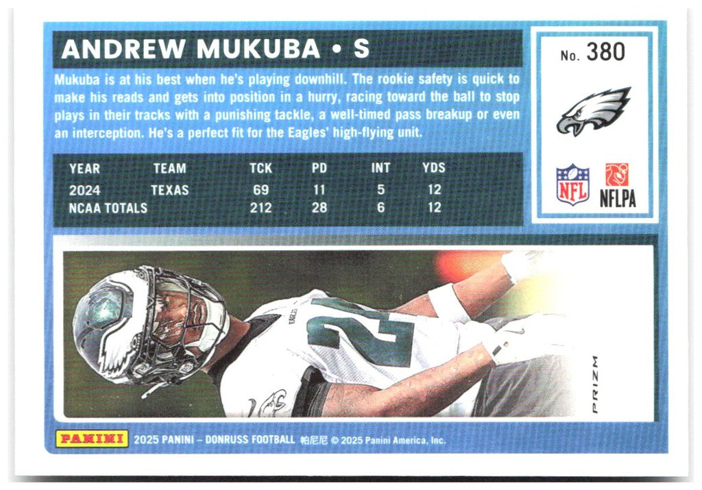 Andrew Mukuba Donruss Optic Rated Rookies Red Wave 380 2025 Philadelphia Eagles