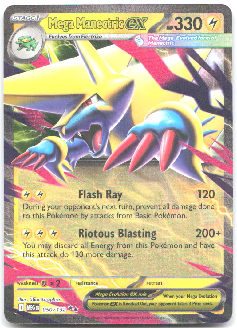 Mega Manectric ex Holo Double Rare ME01 Mega Evolution 050/132 NM 5ban Graphics
