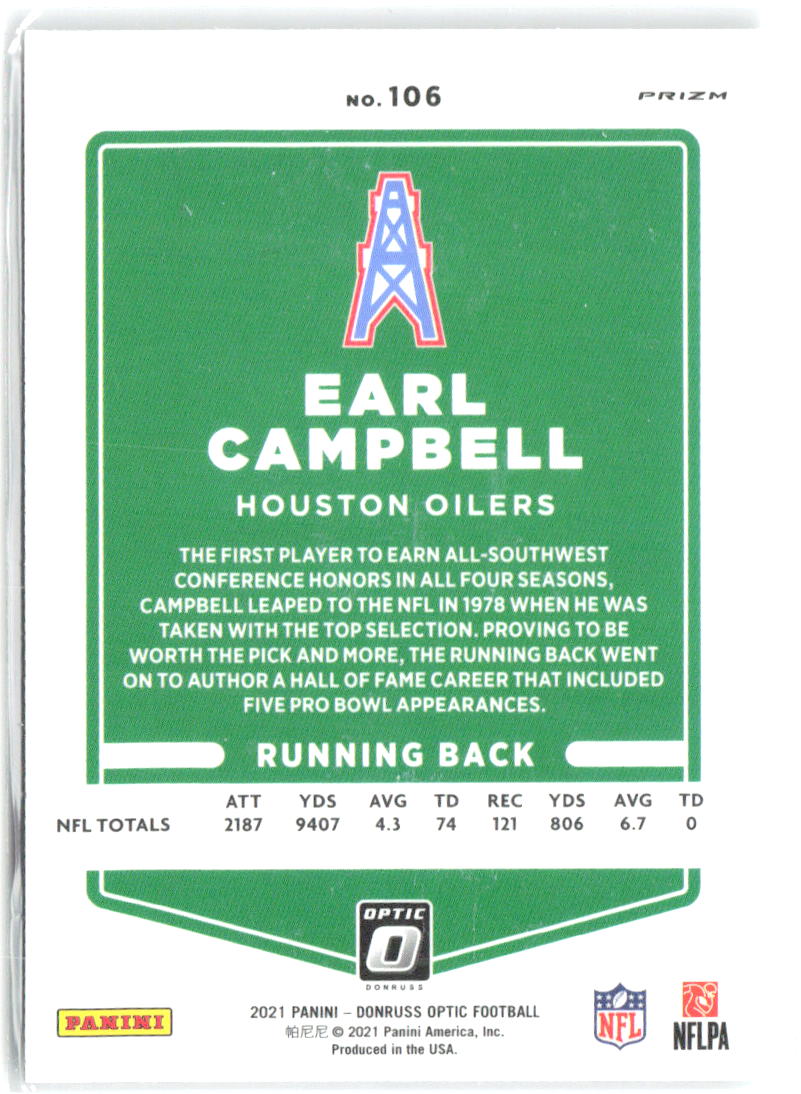 Earl Campbell Donruss Optic - Holo 106 2021 Houston Oilers