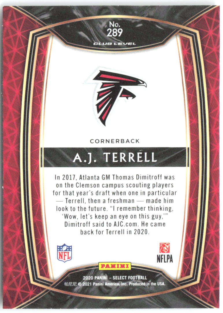 A.J. Terrell Panini Select 289 2020 Atlanta Falcons RC