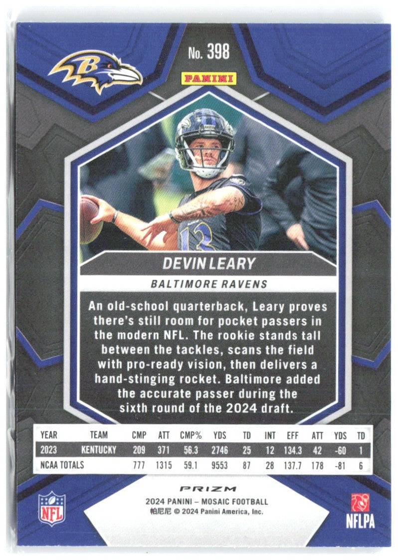 Devin Leary Panini Mosaic - Mosaic Reactive Blue 398 2024 Baltimore Ravens