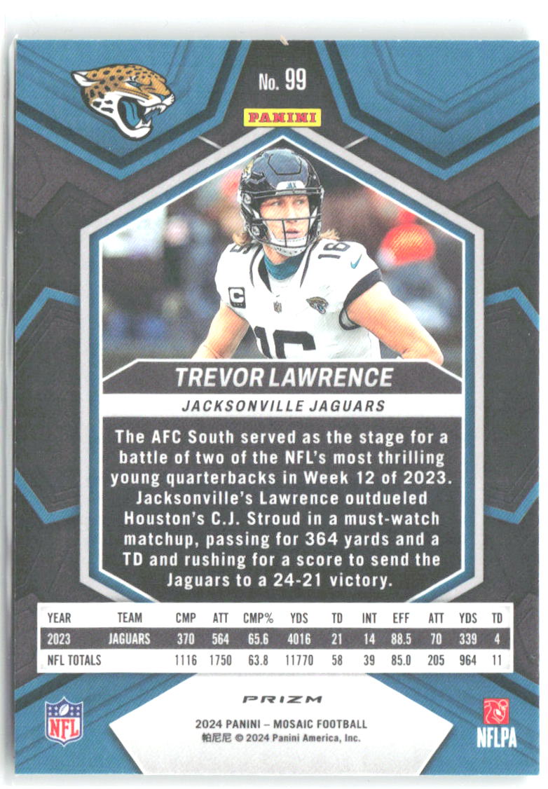 Trevor Lawrence Panini Mosaic - Mosaic Green 99 2024 Jacksonville Jaguars
