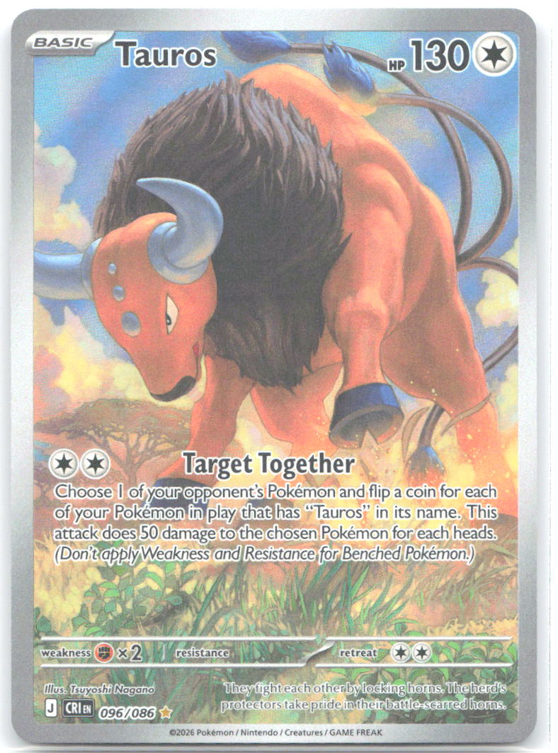 Tauros Holo Illustration Rare ME04: Chaos Rising 096/086 NM Tsuyoshi Nagano