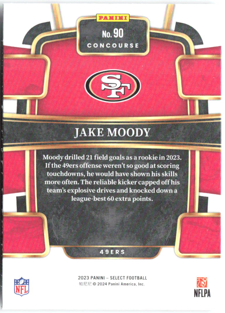 Jake Moody Panini Select 90 2023 San Francisco 49ers RC