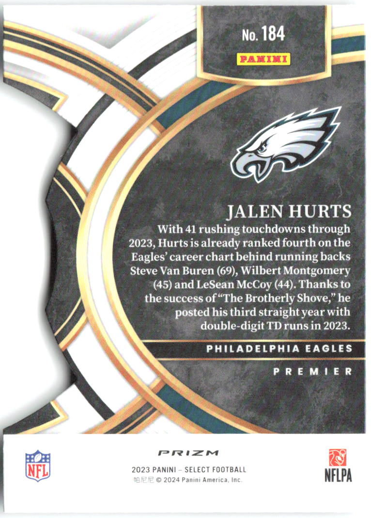 Jalen Hurts Panini Select - Silver Prizms Die Cuts 184 2023 Philadelphia Eagles