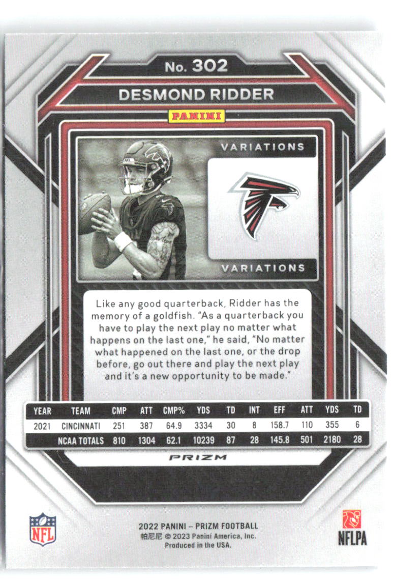 Desmond Ridder Prizm - Silver 302 2022 Atlanta Falcons Rookie Variation Variant