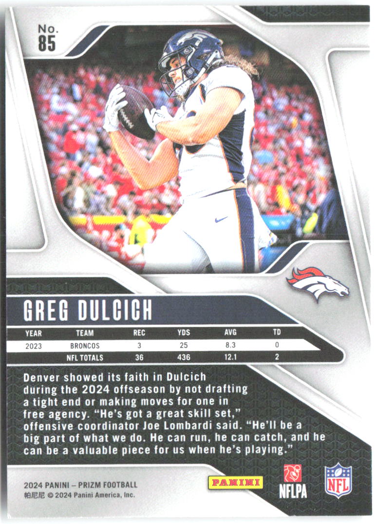 Greg Dulcich Panini Prizm 85 2024 Denver Broncos