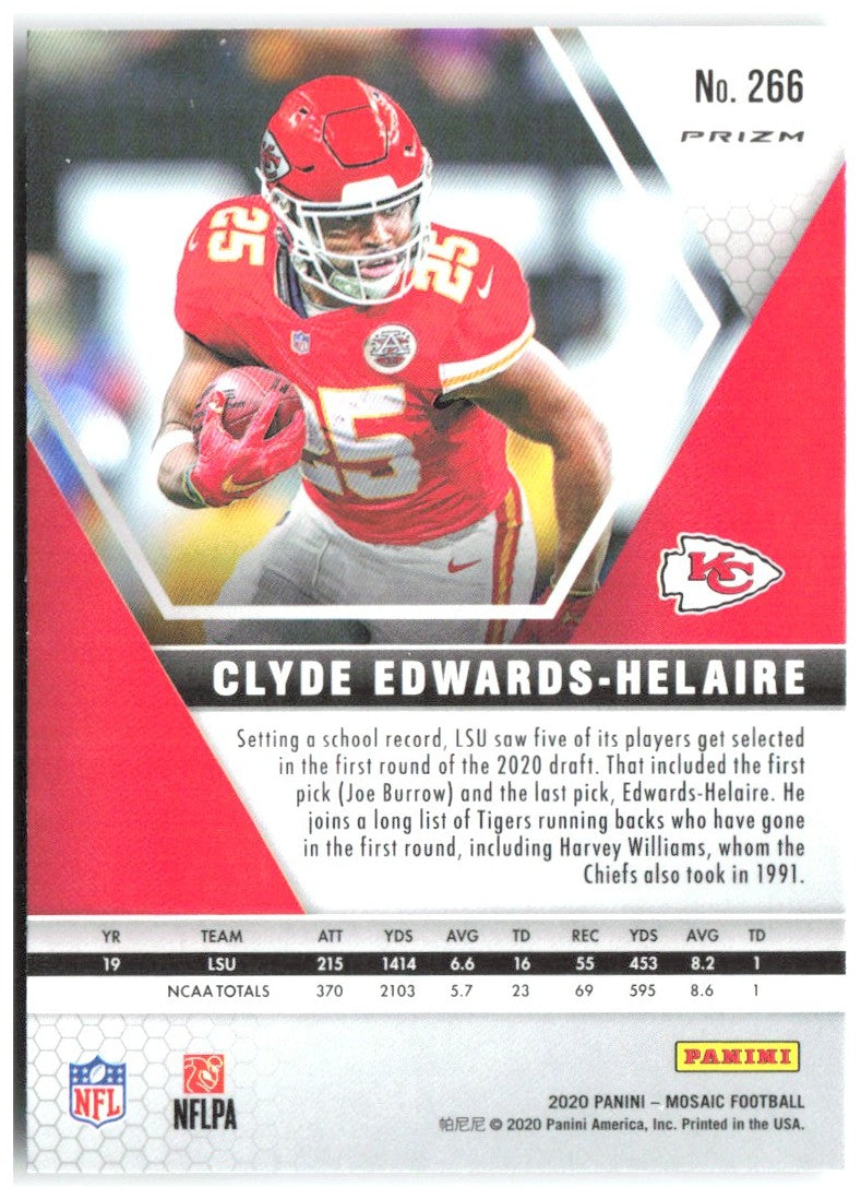 Clyde Edwards-Helaire Panini Mosaic - Prizm Green 266 2020 Kansas City Chiefs