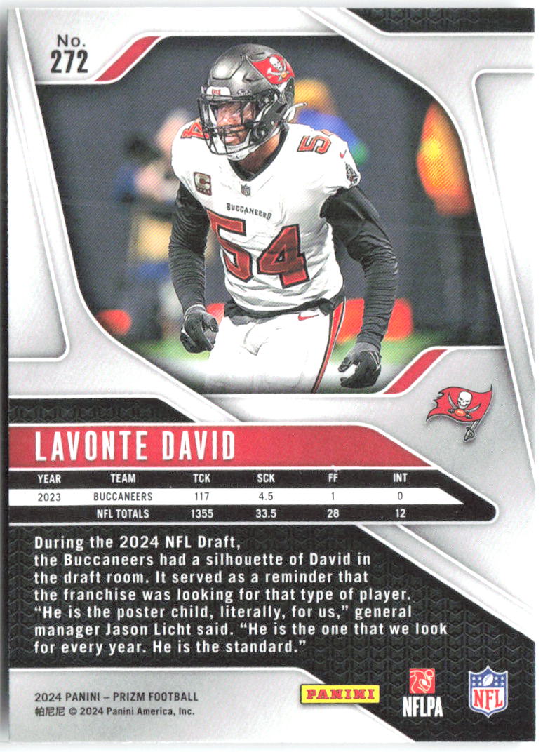 Lavonte David Panini Prizm 272 2024 Tampa Bay Buccaneers