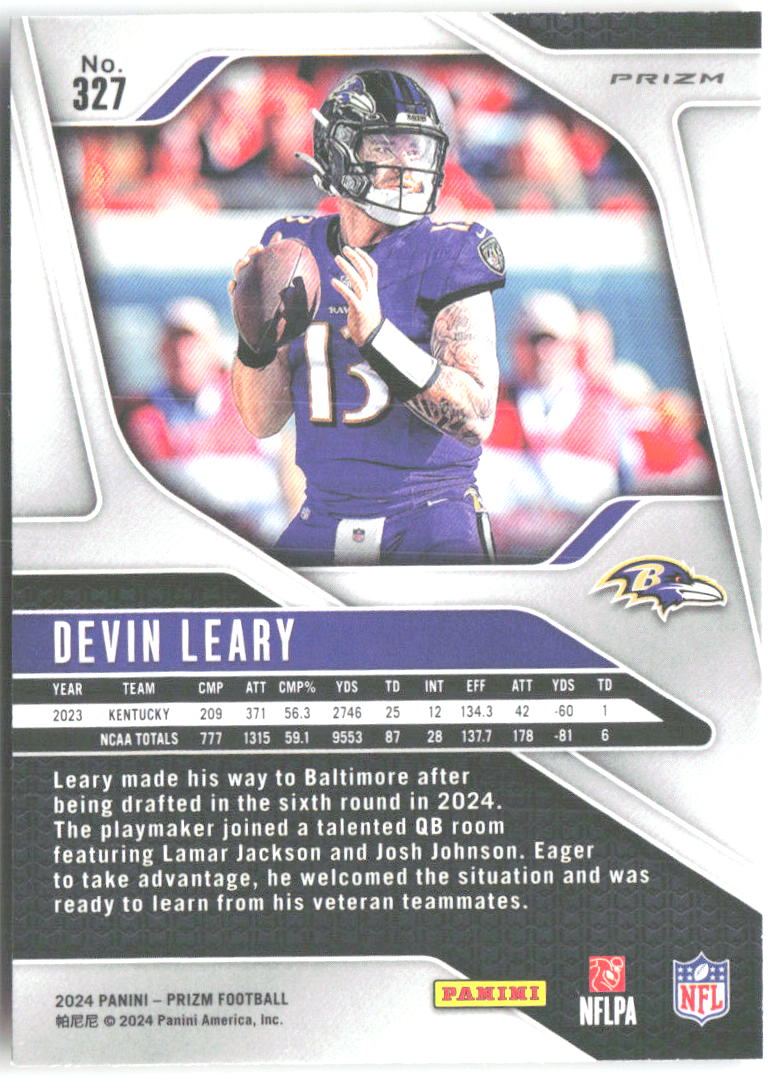 Devin Leary Panini Prizm - Lazer 327 2024 Baltimore Ravens