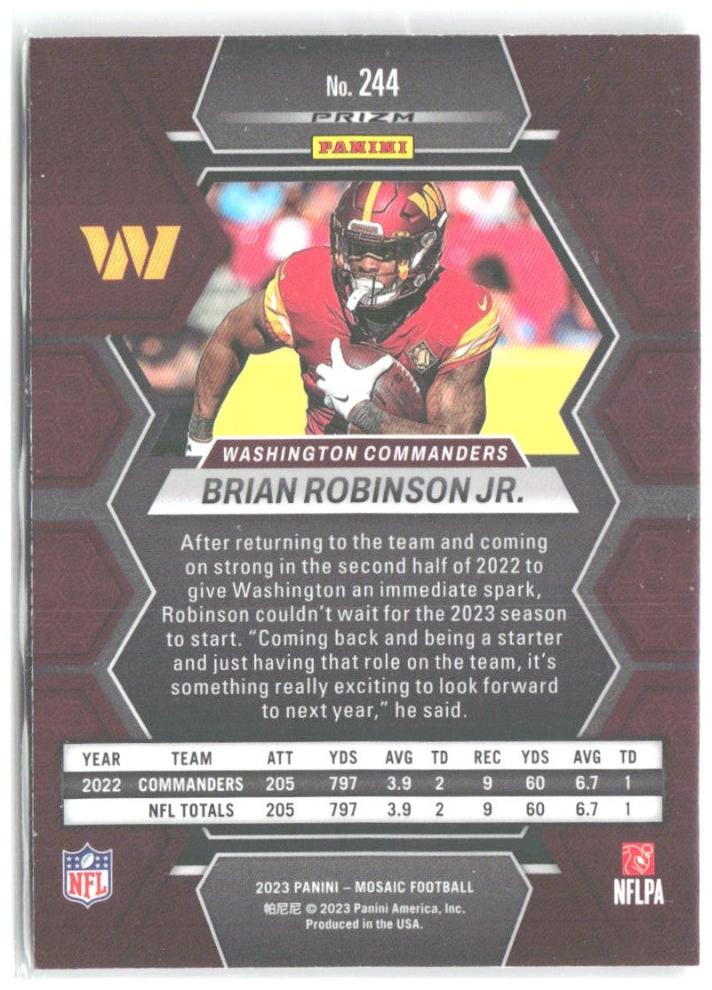 Brian Robinson Jr. Panini Mosaic - Green Mosaic 244 2023 Washington Commanders