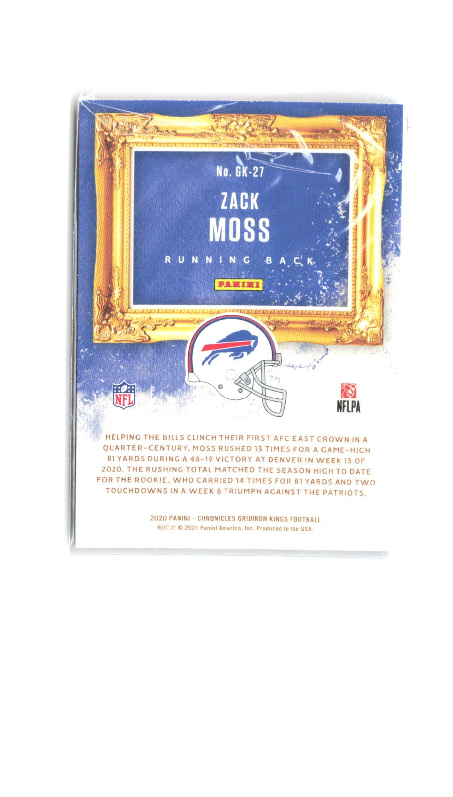Zack Moss Panini Chronicles - Gridiron Kings GK-27 2020 Buffalo Bills