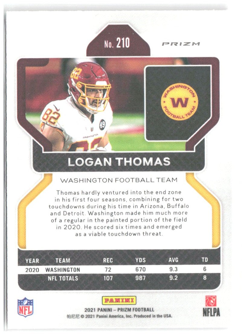 Logan Thomas Panini Prizm - Red Ice 210 2021 Washington Football Team