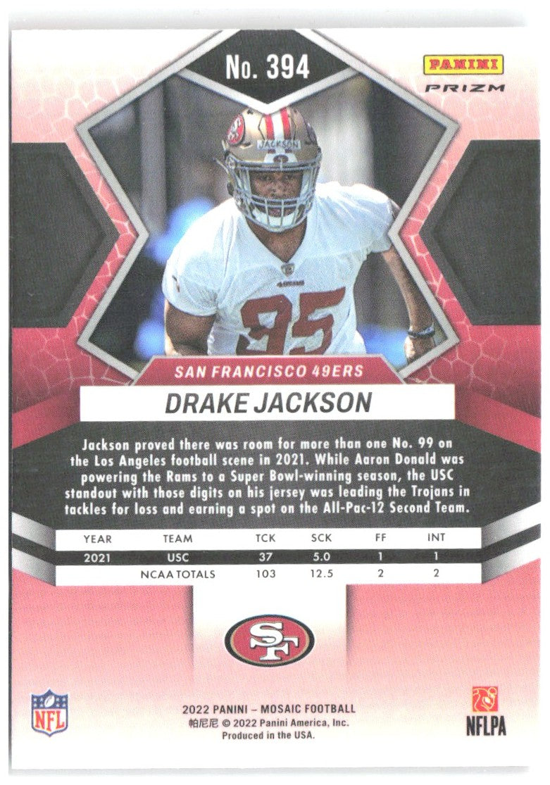 Drake Jackson Panini Mosaic Mosaic Reactive Orange 394 2022 San Francisco 49ers