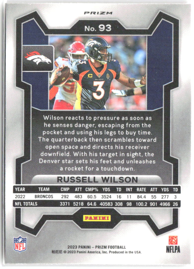 Russell Wilson Panini Prizm - Lazer 93 2023 Denver Broncos